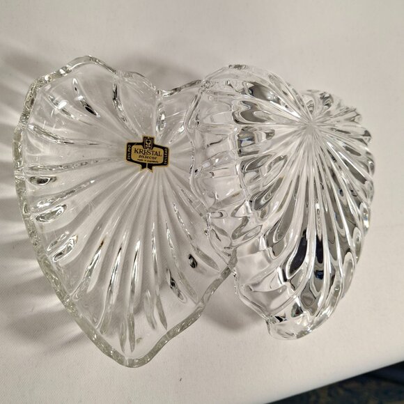 New Kristal Zajecar Vtg 24% Lead Crystal 2 Hearts Together Box W Lid Trinket Box - Picture 7 of 11